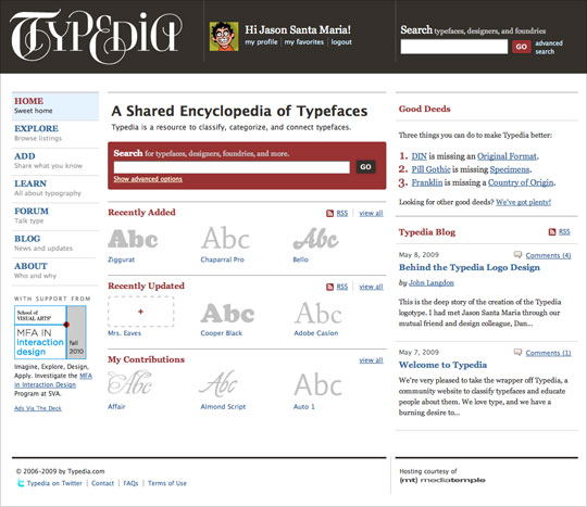 Typedia homepage